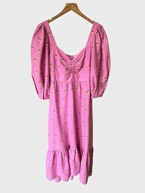 Farm Rio embroidered pineapples Pink Medi Dress.